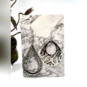 "5/$40" Mismatched Silvertone Teardrop Dangle Earrings